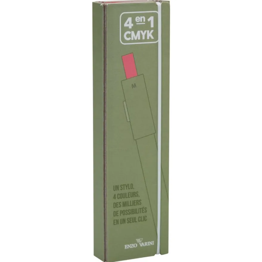 Stylo à bille rétractable ENZO VARINI "4 en 1 CMYK" coloris du corps vert & rose