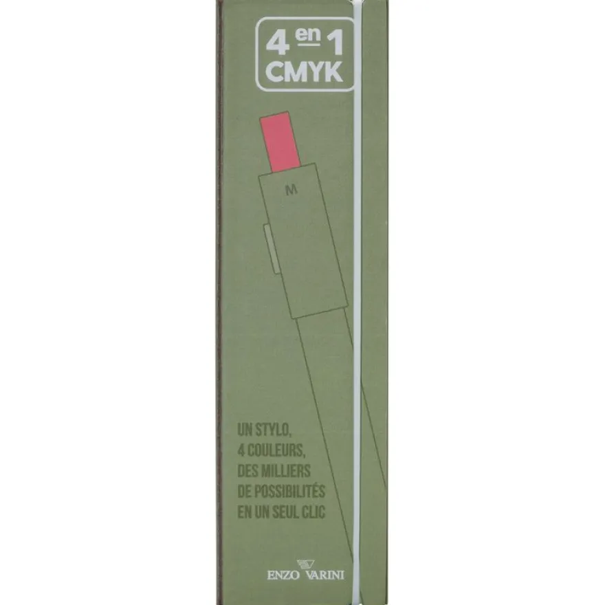 Stylo à bille rétractable ENZO VARINI "4 en 1 CMYK" coloris du corps vert & rose