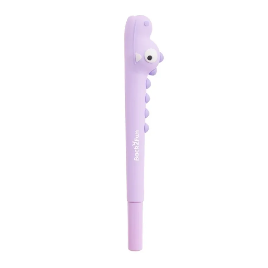 Stylo gel en forme de crocodile mauve Back2Fun - papeterie fun pour enfants.