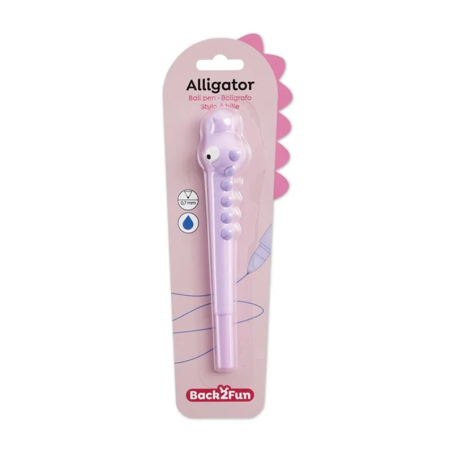 Stylo gel en forme de crocodile mauve Back2Fun - papeterie fun pour enfants.