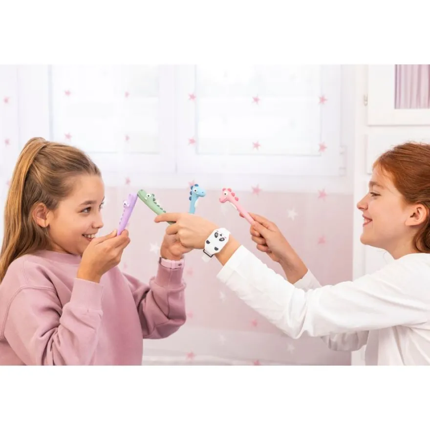 Stylo gel en forme de crocodile mauve Back2Fun - papeterie fun pour enfants.