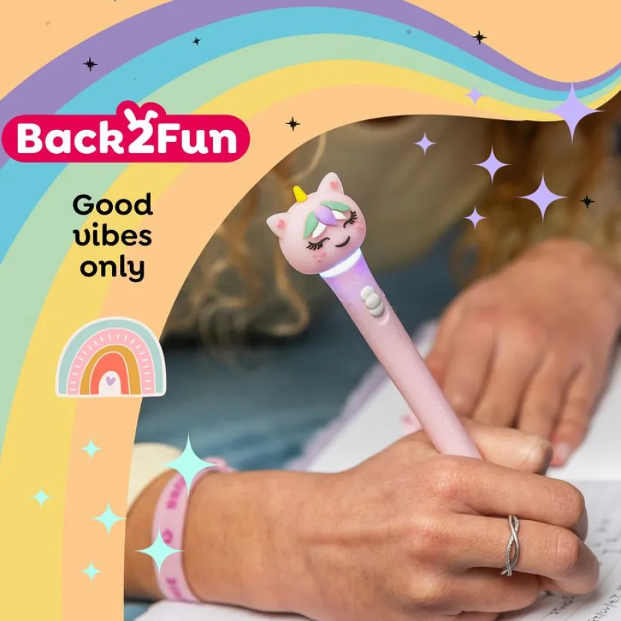 Stylo Licorne lumineux mauve Back2Fun