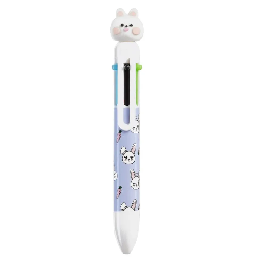Stylo multicolore 6 couleurs lavande avec tête de lapin 3D - changements de couleur en un clic