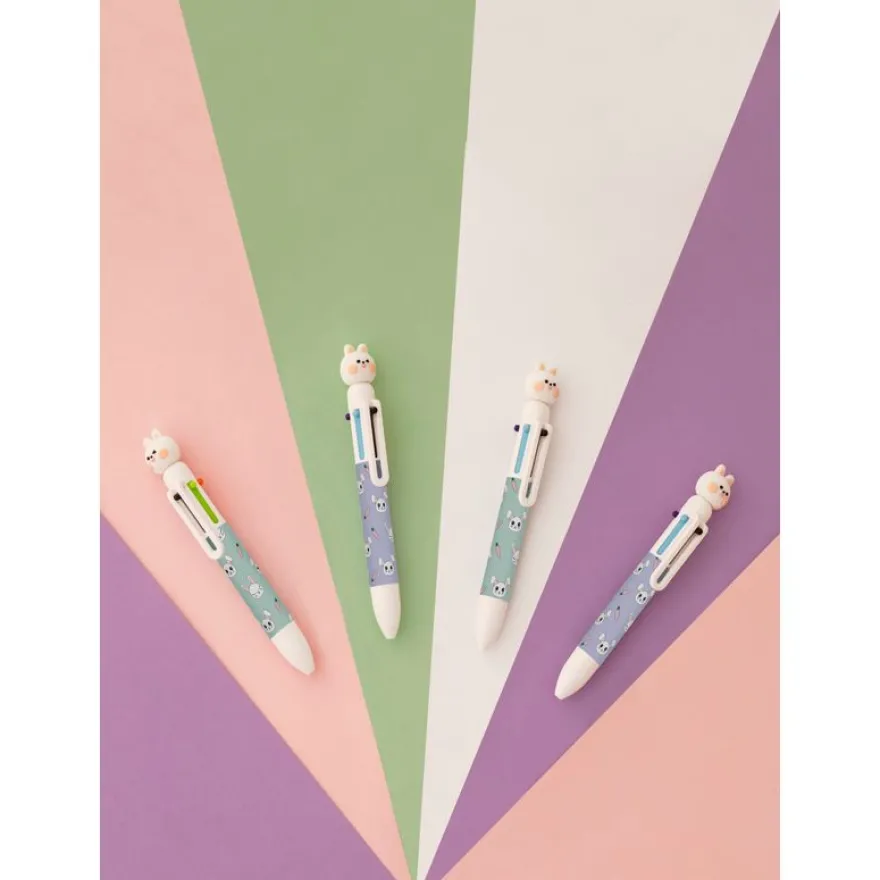 Stylo multicolore 6 couleurs lavande avec tête de lapin 3D - changements de couleur en un clic