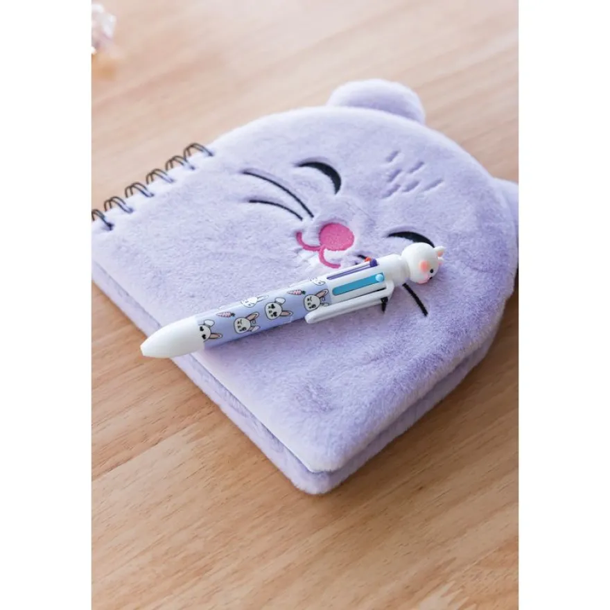 Stylo multicolore 6 couleurs lavande avec tête de lapin 3D - changements de couleur en un clic