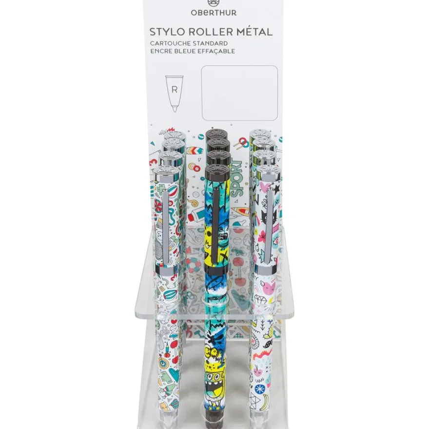 Stylo roller a cartouche Dessin - 3 decors assortis - Oberthur