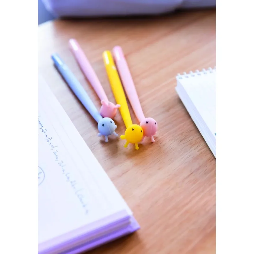 Stylo rose corps rond avec tête de girafe 3D - encre bleue - léger et au design mignon