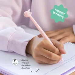 Stylo rose corps rond avec tête de girafe 3D - encre bleue - léger et au design mignon
