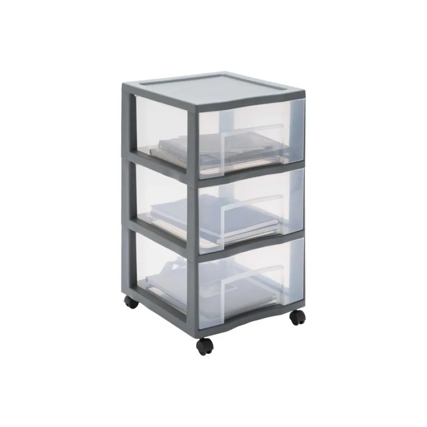 Sundis - Tour de rangement XL - 3 tiroirs - 55.2 litres - gris, translucide