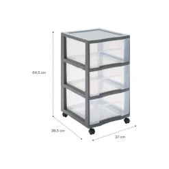 Sundis - Tour de rangement XL - 3 tiroirs - 55.2 litres - gris, translucide