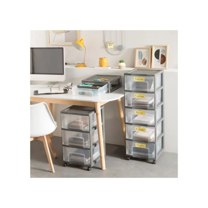 Sundis - Tour de rangement XL - 3 tiroirs - 55.2 litres - gris, translucide