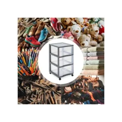 Sundis - Tour de rangement XL - 3 tiroirs - 55.2 litres - gris, translucide