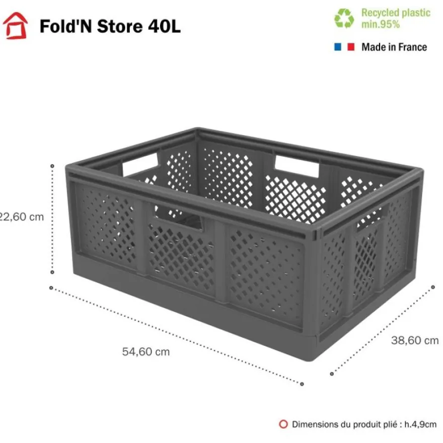 Sundis Fold'n store - Casier pliant L - 40L - L54,6xH22,6xP38,6 cm - gris
