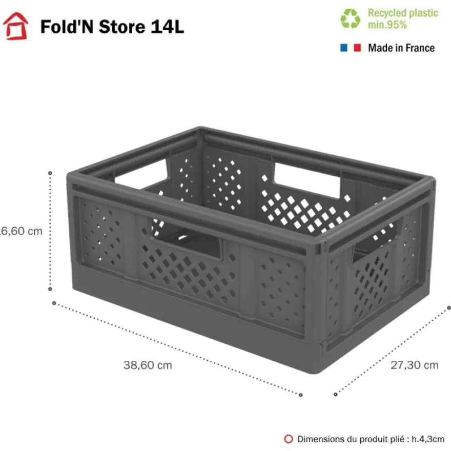 Sundis Fold'n store - Casier pliant M - 14L - L27,3xH16,6xP38,6 cm - gris