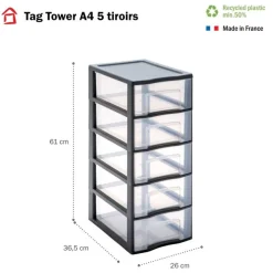 Sundis Tag Tower - Tour de rangement A4 - 5 tiroirs transparents - P36,5 cm x l26 cm x H61 cm