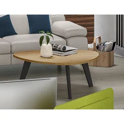 Table basse galet - L100xH42xP90/80 - pied carbone - plateau imitation chêne clair