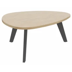 Table basse galet - L100xH42xP90/80 - pied carbone - plateau imitation chêne clair