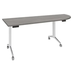 Table de réunion abattantes angle à droite - L200 x P80 cm - pied blanc - plateau imitation chêne gris