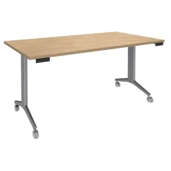 Table de réunion abattantes - L160 x P80 cm - pied alu - plateau imitation chêne clair