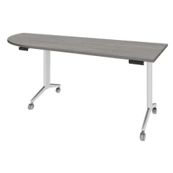 Table de réunion abattantes angle à gauche - L200 x P80 cm - pied blanc - plateau imitation chêne gris