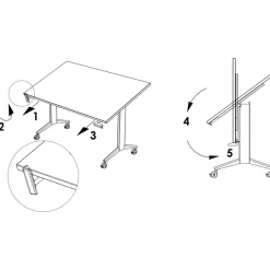 Table de réunion abattantes angle à gauche - L200 x P80 cm - pied blanc - plateau imitation chêne gris