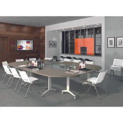Table de réunion abattantes angle à gauche - L200 x P80 cm - pied alu - plateau imitation chêne clair