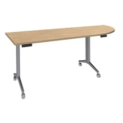 Table de réunion abattantes angle à droite - L200 x P80 cm - pied alu - plateau imitation chêne clair