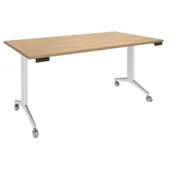 Table de réunion abattantes - L160 x P80 cm - pied blanc - plateau imitation chêne clair