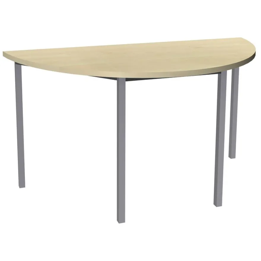 Table de réunion Demi-lune - 120 x 60 cm - Pieds carrés aluminium - imitation érable