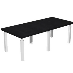 Table de réunion FLORA - L220 x P100 cm - 6 pieds métal blanc - plateau imitation frêne noir