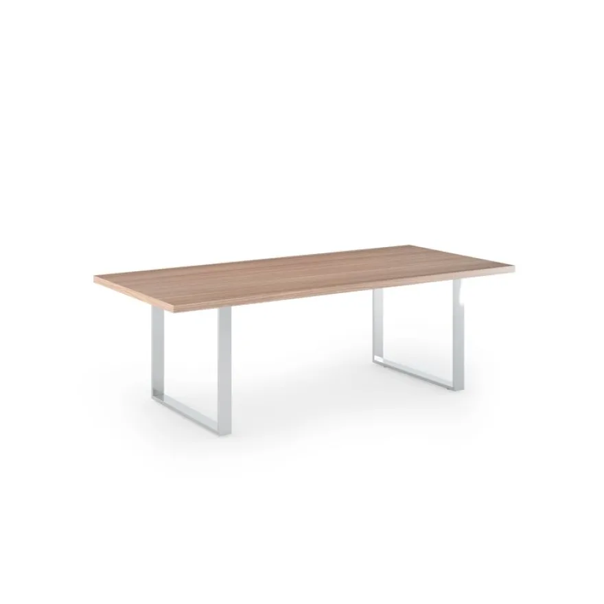 Table de réunion FLORA - L220 x P100 cm - pieds cadre en métal effet chromé - plateau imitation merisier arabis