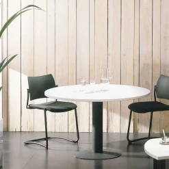 Table de réunion ronde - diam 100 cm - pieds tulipe alu - plateau imitation chêne gris