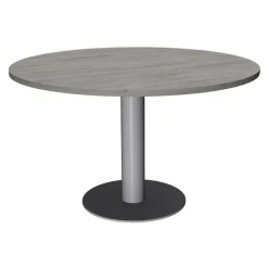 Table de réunion ronde - diam 100 cm - pieds tulipe alu - plateau imitation chêne gris