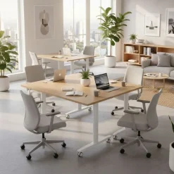 Table de réunion TAXI - Mobile et pliable - L140 x P80 x H73,7 cm - plateau chêne