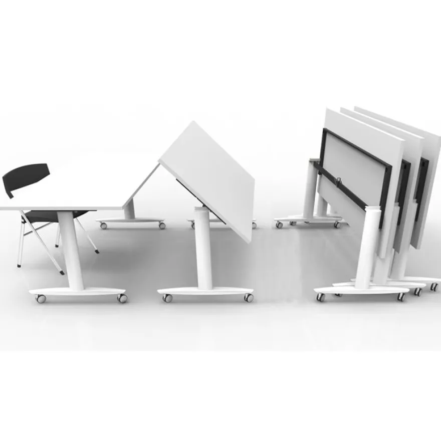 Table de réunion TAXI - Mobile et pliable - L140 x P80 x H73,7 cm - plateau chêne