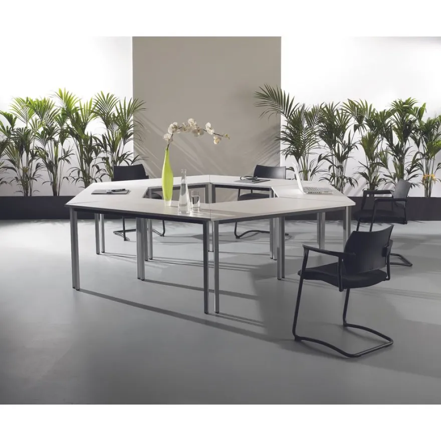 Table de réunion Trapèze - 120 x 60 cm - Pieds carrés anthracite - imitation Hêtre