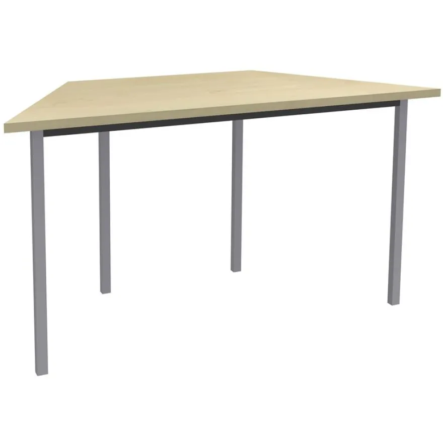 Table de réunion Trapèze - 140 x 70 cm - Pieds carrés aluminium - imitation Erable