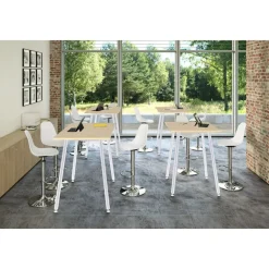 Table haute - 80 x 80 x 105 cm - Pieds métal blancs - Chêne