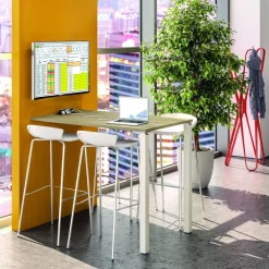 Table Lounge - L120xH105xP80 cm - 2 pieds carbonne - plateau imitation chêne clair