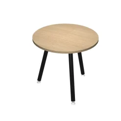 Table ronde - H74,4 cm - 80 cm - 3 pieds noir - plateau imitation chêne