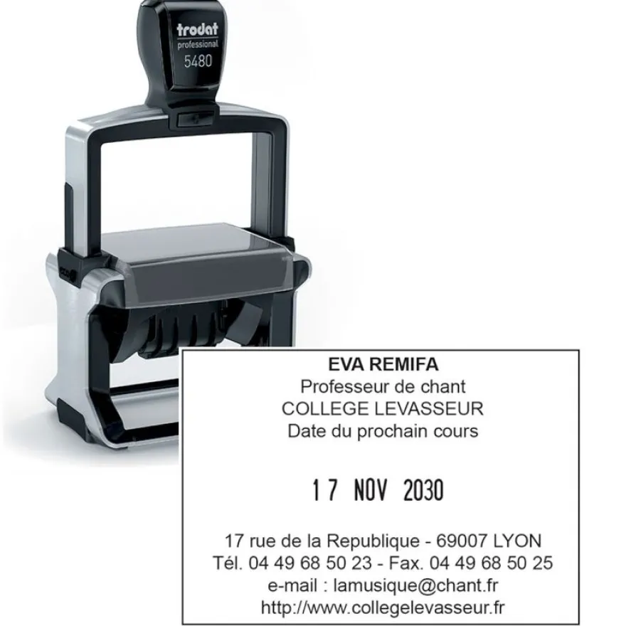 Tampon dateur métallique + 8 lignes de texte personnalisés - zone d'impression 68 x 47 mm - Trodat Professional 5480