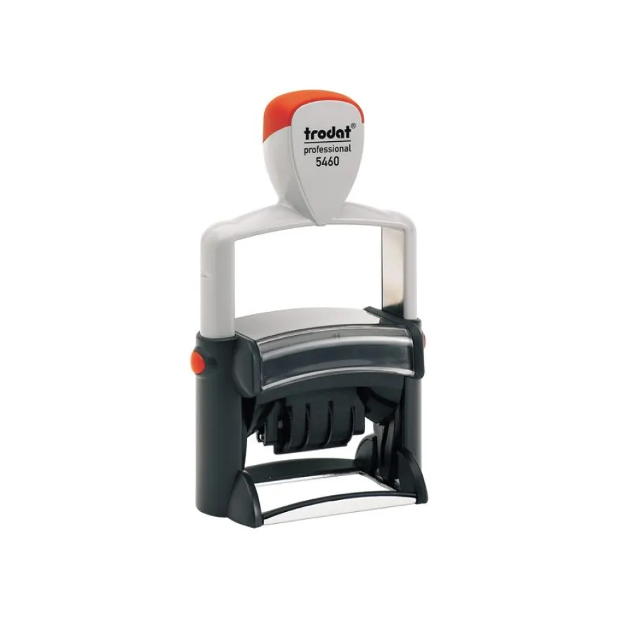 Tampon dateur métallique + 6 lignes de texte personnalisés - zone d'impression 56 x 33 mm - Trodat Professional 5460