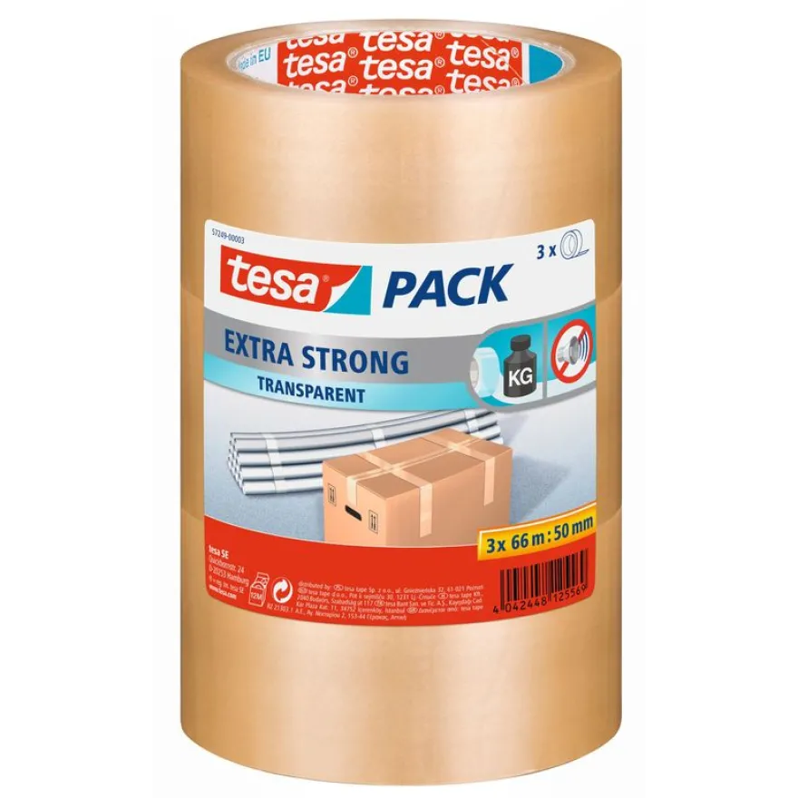TESA - 3 Rubans Adhésifs d'emballage - 50 mm x 66 m - transparent