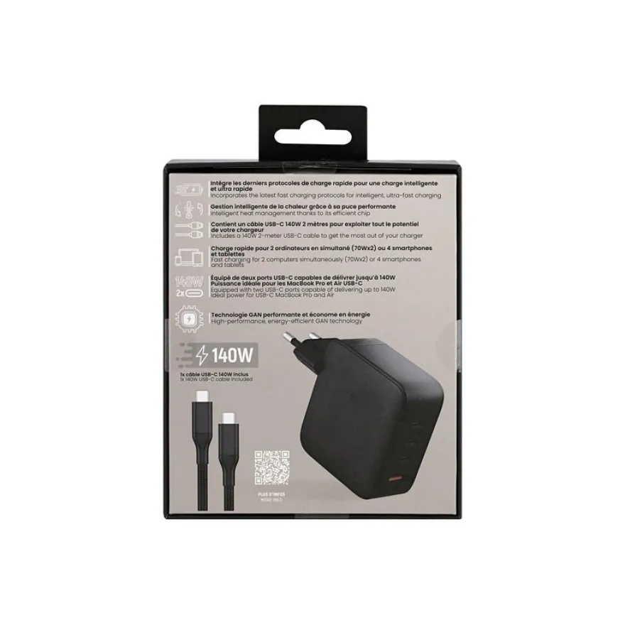 T'nB - Chargeur secteur GaN - 4 connecteurs de sortie (USB type A, 3 x USB-C) - noir