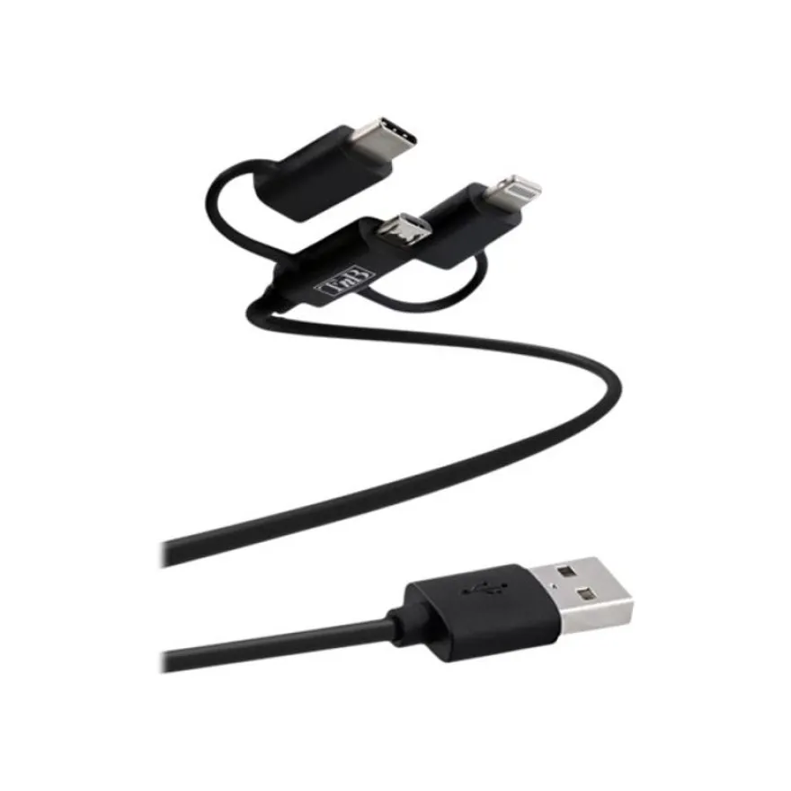 T'nB 3 IN 1 - câble de charge et de synchronisation USB/Micro USB - USB Type-C - Lightning - 1.5 m - noir