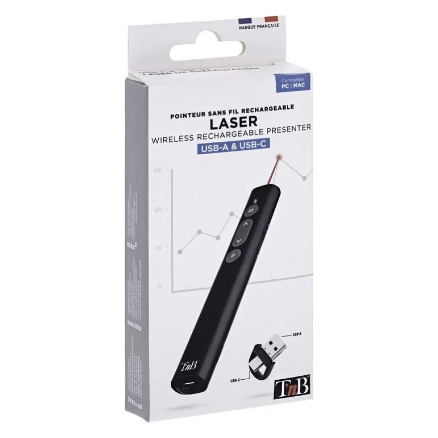 TNB - Pointeur laser de présentation - rechargeable USB-A & USB-C - noir