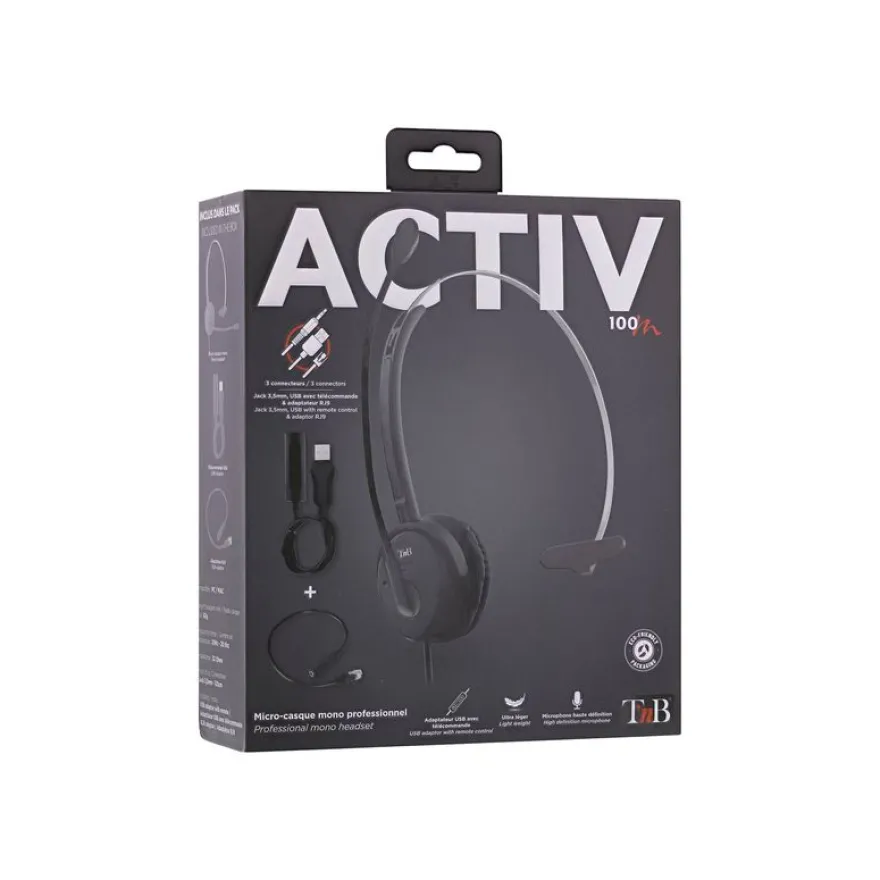 T'nB ACTIV 100M - casque filaire avec micro - mono oreillette - noir