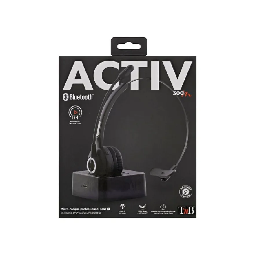 T'nB ACTIV 300M - casque sans fil avec micro - mono oreillette - avec base de recharge - noir