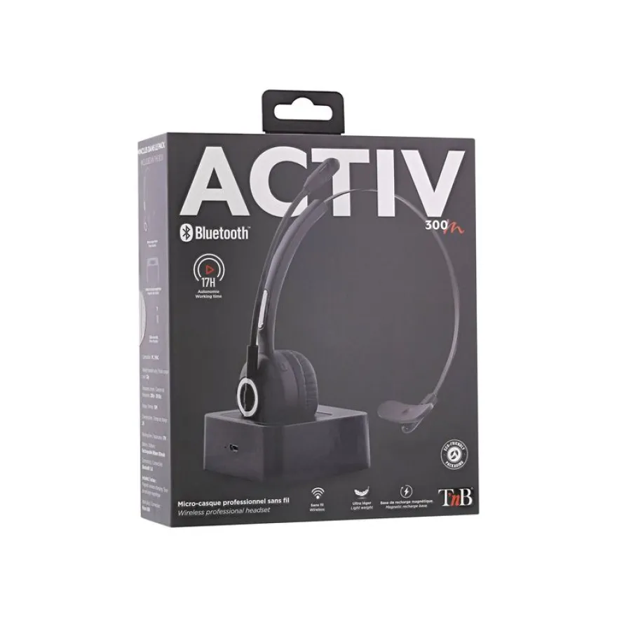 T'nB ACTIV 300M - casque sans fil avec micro - mono oreillette - avec base de recharge - noir
