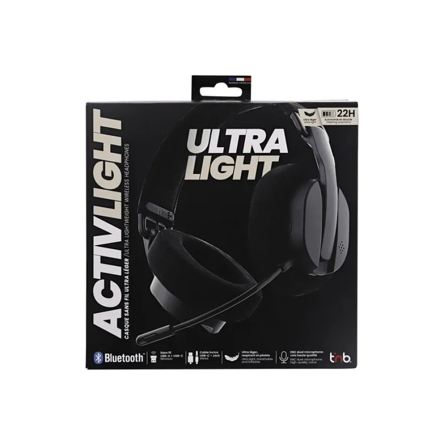T'nB ACTIVLIGHT - Micro-casque sans fil - jack 3,5mm, USB-A, USB-C - noir